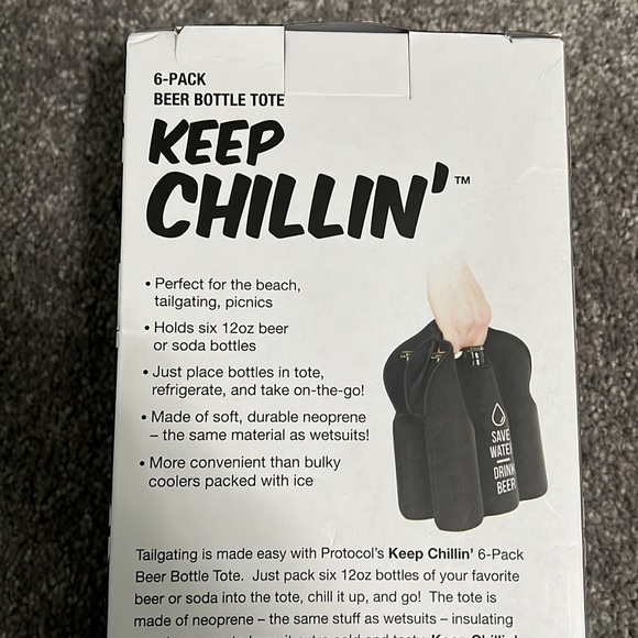 NIB - PROTOCOL - KEEP CHILLIN' 6 Pack Beer Bottle Soft  neoprene Tote - Picture 6 of 11